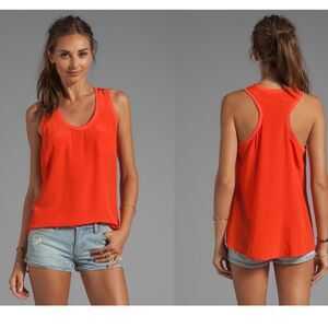 NWT Joie Alicia S Silk Orange Coral RacerBack Tank Work Office Basic Blouse Top
